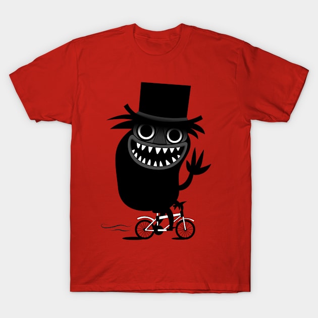 Babadook Likes Bicycle T-Shirt by Plan8